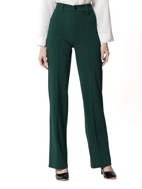 Dream Beauty Fashion Women’s High Waist Straight Fit Korean Style Formal Trousers Pant Parallel Leg for Casual Office Work Wear (Mahir 1)